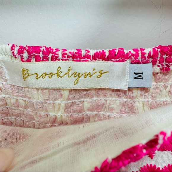 Brooklyns Dress Womens Med Pink Embroidered Floral Fit Flare Lined Boho Cotton - Picture 4 of 9